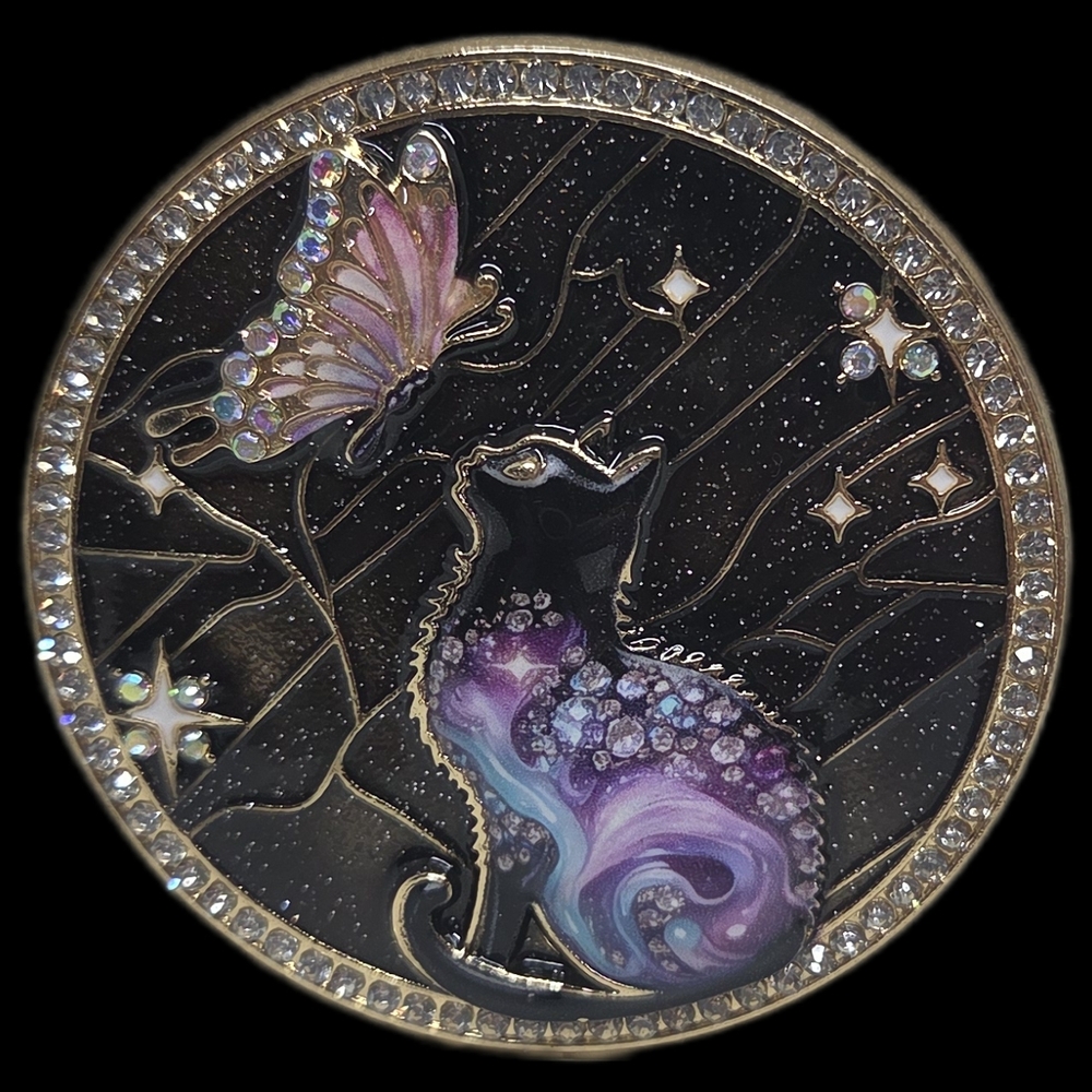 Elegant Black and Purple Cat Brooch